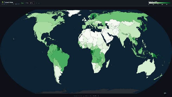 World Map of Countries by Forest Area Percentage of Land Area