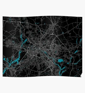 Berlin Rails, Roads and Water - Dark Geographic Map Design