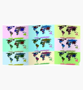 Warhol Style Colored World Map