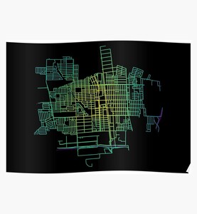 Compton, California, USA Colored Street Network Map Graphic