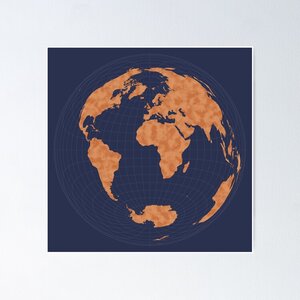 Orange Brown Watercolor World Map Azimuthal Equal-Area Projection