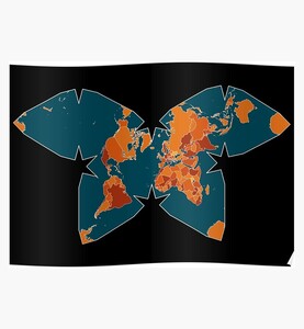 Orange/Red World Map on Blue/Black Backround in Waterman Projection