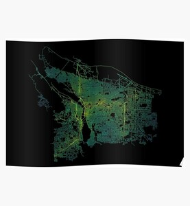 Portland, Oregon, USA Colored Street Network Map Graphic