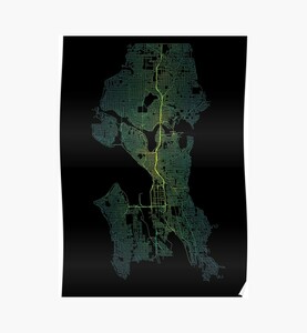 Seattle, Washington, USA Colored Street Network Map Graphic