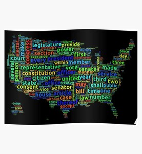 US Constitution Word Cloud Map on Black Background