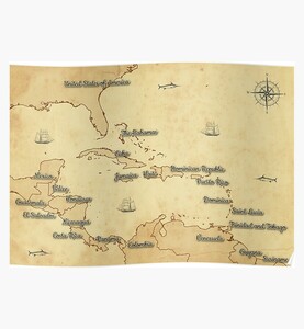 Vintage Style Map of the Caribbean/Central America